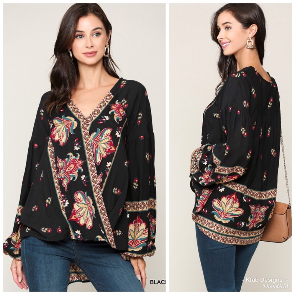 LAST 1! ❤️Surplice Tribal Border Printed Hi Lo Top - Picture 6 of 9